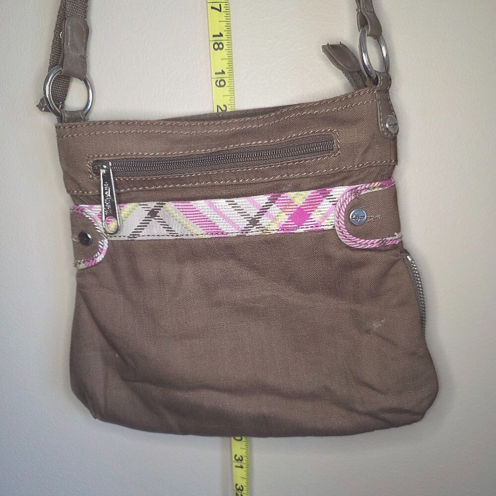 Thirty-One Brown Expandable Crossbody Shoulder Bag Purse Brown & Pink Plaid